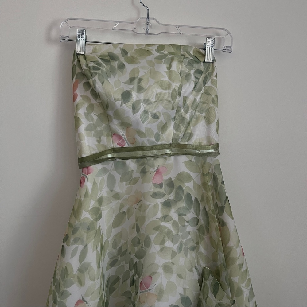 Strapless Green Floral A-Line Crinoline Gown Prom Formal Evening Dress-Size 2 - Picture 7 of 14